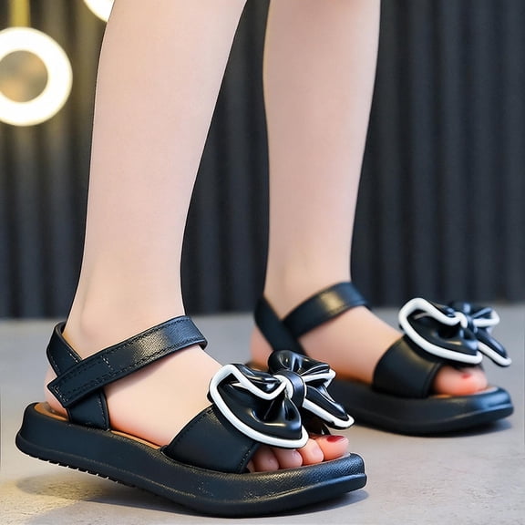 hengsof Girls Bow Sandals Soft Sole Non Slip Outdoor Comfort Casual Summer Beach Shoes Cute Toddler Princess Flat Footwear