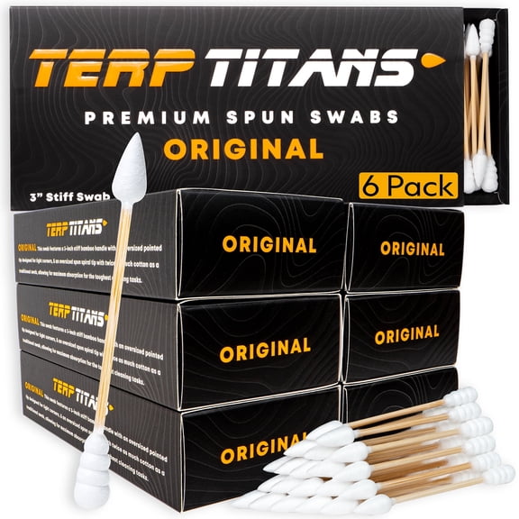 TerpTitans Original (6 Pack) – Bamboo Cotton Swabs | Dual-Tip: Spiral for Maximum Absorption & Fine Point for Pinpoint Precision | Extra Strong, Lint-Free | 200 Count Box (1200)