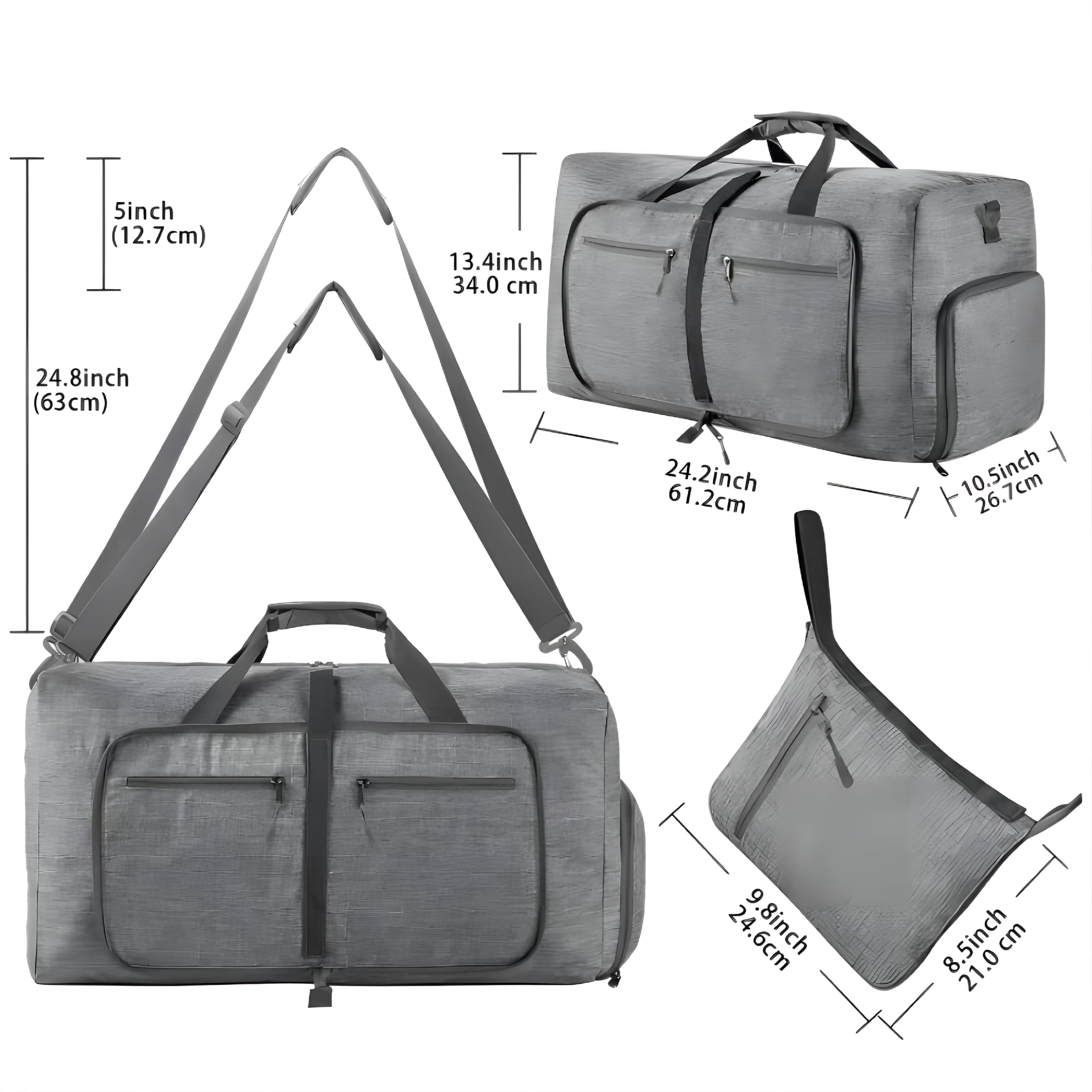 GASTROPOD 2026 New Foldable Travel Luggage Bag with Shoe Compartment,Oxford Cloth Material,Superior Zipper,Multipurpose for Men and Women,Ideal for Weekend Trips,Camping,And Airplane Carry-On Gray