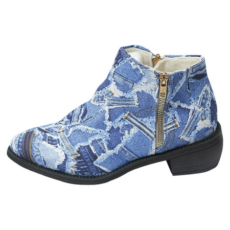 GHSOHS Cowboy Boots for Women Slip on Square Toe Boots Ankle Boots Shoes Women Boots Denim Zipper Women s Boots for Fall Pattern Thick Heel High Soft Sole Short Boots Western Cowgirl Boots Size 38