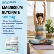Puregen Labs High Potency Magnesium Glycinate Chelated for Superior Absorption - 120 Veggie Caps - 3 Pack