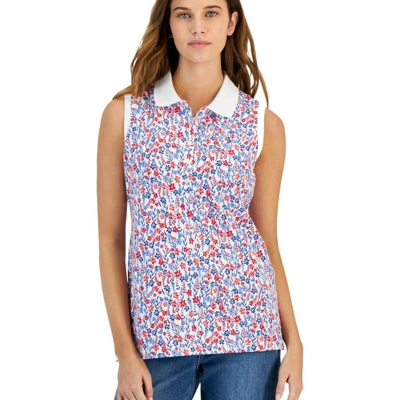 Tommy Hilfiger Womens Floral Sleeveless Polo Shirt, Multicoloured, LARGE