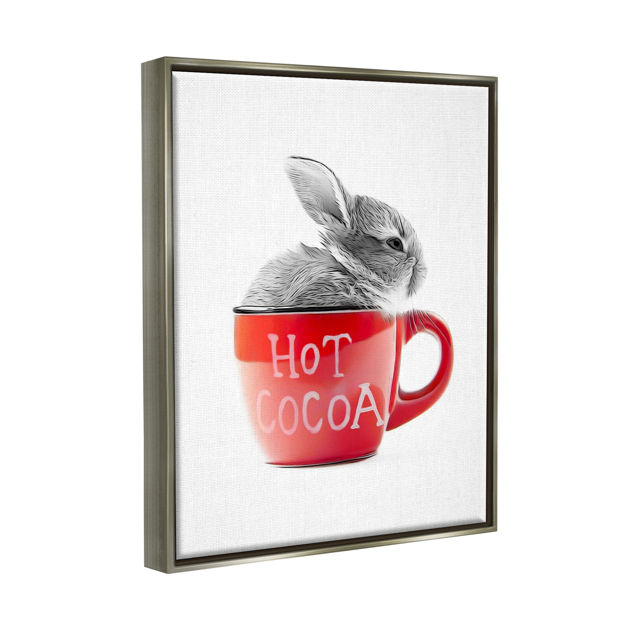 Stupell Industries Bunny in Red Mug Animals & Insects Painting Gray Floater Framed Canvas Art Print Wall Art, 25 x 31