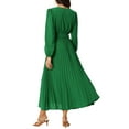 thumbnail image 3 of INSPIRE CHIC Robe Plissée pour Femme Manches Longues Bouffantes Col en V Robe avec Ceinture à la Taille G Vert Foncé, 3 of 7