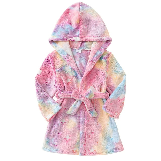 Splozh Hooded Bathrobe Toddler Girl Fleece Robe Boys Hooded Bathrobe Soft Flannel Robe for Kids Pink,2-3 Years