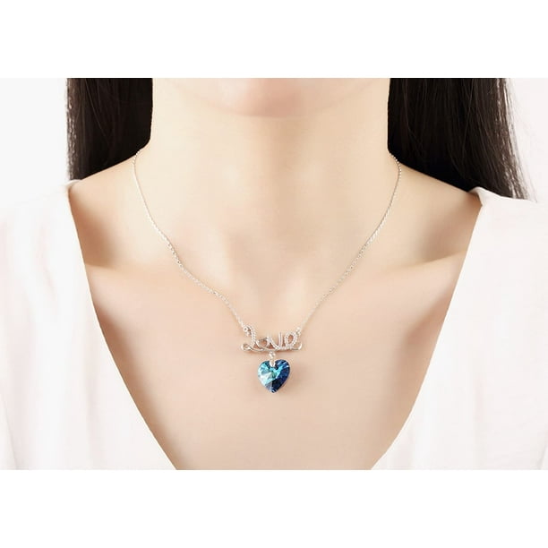 Womens Necklace with Swarovski Crystal Change Color Heart Love Letter Pendant Jewelry