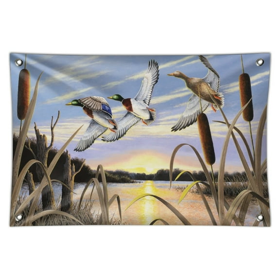 Mallard Ducks Flying Over Pond Lake Painting Home Business Office Sign