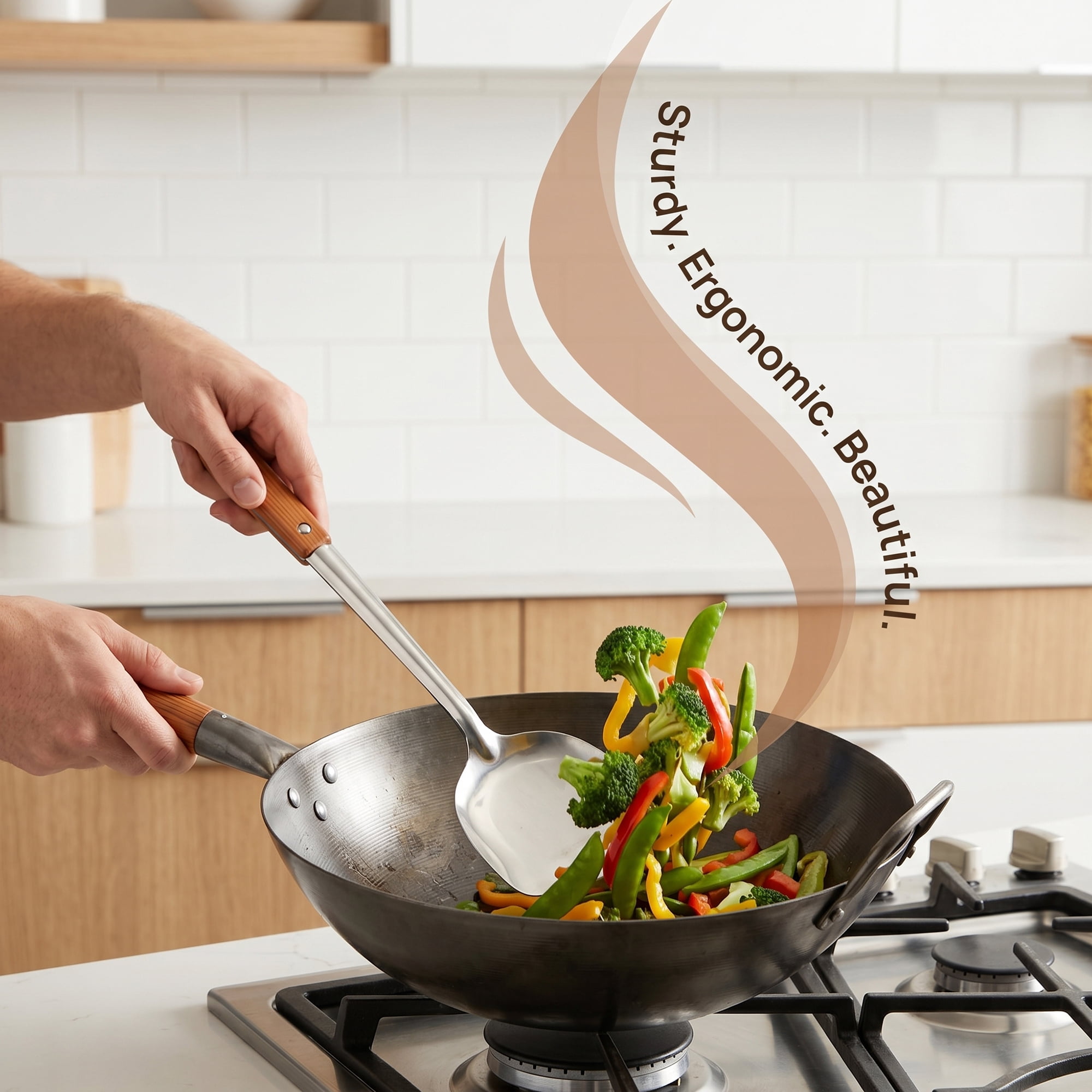 Unique Bargains Cooking Utensil Set, Stainless Steel Kitchen Gadgets Silver-Wood D 4pcs