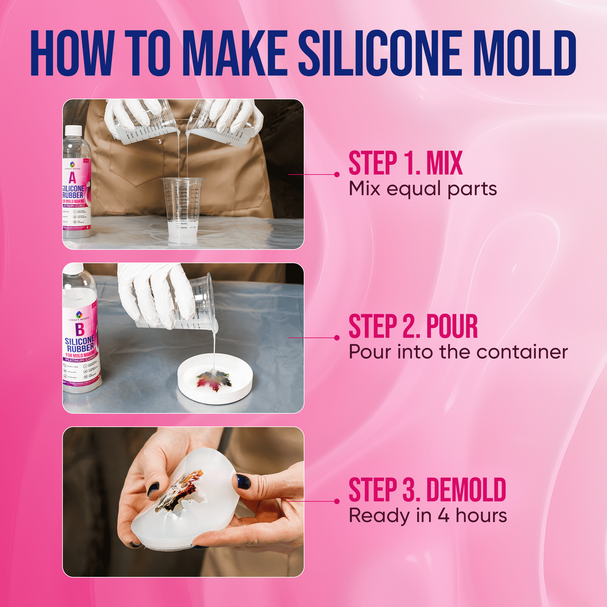CRAFT RESIN Silicone Mold Making Kit 1 gallon/8.8 lbs – Platinum Liquid Silicone Rubber for Resin Casting, 1:1 Mix Ratio, Shore 15A, Bubble-Free Silicone Kit for Molds, Soap & Candle Molding