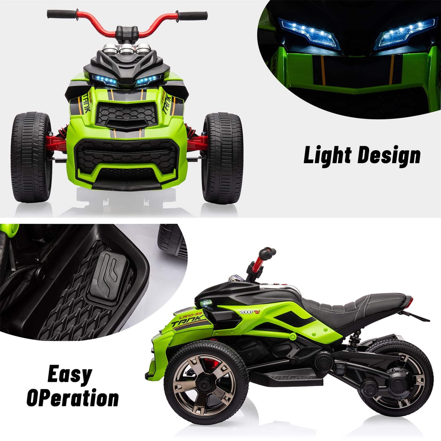 12V Kids Ride On ATV Car,3 Wheeler Motorcycle Electric Vehicle ATV with EVA Tire, LED, Music,Ride on Car Toy for Boys and Girls