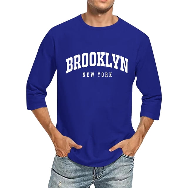 LUOGENLI T-shirts pour Homme pour Hommes Hommes Manches 3/4 Lettre Nom de Ville T-shirts Confortable Col Ras du Cou Couleur Unie Coupe Tee Shirt Hauts T-shirts pour Hommes T-shirts Graphiques Fête de la Saint-Patrick Bleu TTTTG
