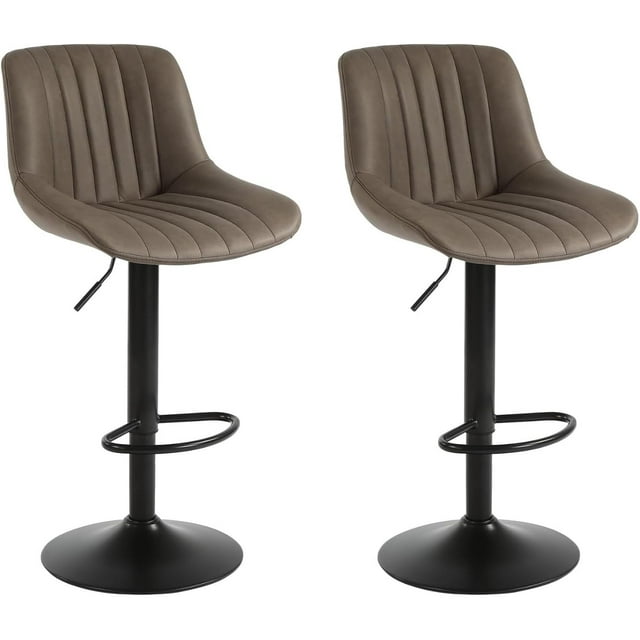 LivinVeluris Bar Stools Set of 2, Swivel Counter Height Stools with Back for Kitchen Island, Breakfast Bar, Dining & Game Room, Adjustable PU Leather