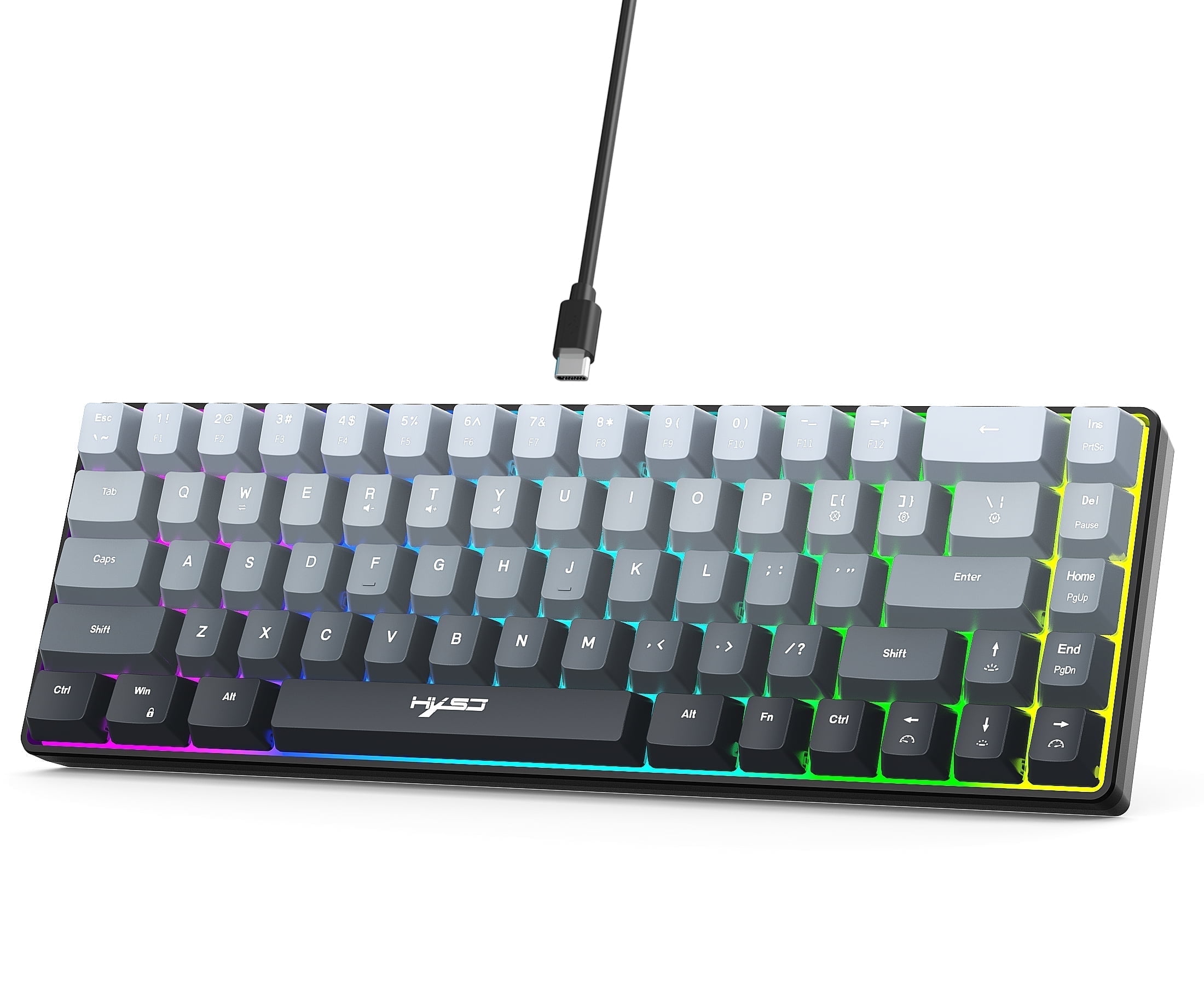Gaming Keyboard Wired,60% 68 Keys Mini Keyboard Multimedia & Anti-ghosting Keys for Windows Computer Laptop PC Mac Gamer,Gray and Black