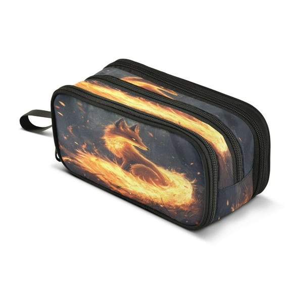 ALAZA Fox Fire Forest Pencil Case Bag 3 Compartment Pen Pouch Large Storage Holder Box Organizer