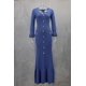 thumbnail image 1 of Vestido largo de punto para mujer, prenda elegante de manga corta con cuello en V, de una sola Bodycon botonadura, moda de fiesta de verano, 1 of 4