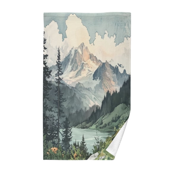 Yayeee 100% Cotton Hand Towels for Bathroom 16" x 28" Soft Absorbent Kitchen Towel, Watercolor Mountatin