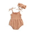 thumbnail image 3 of Douhoow Baby Girls Sleeveless Romper Solid Color Sling Shoulder Tie Jumpsuit Playsuit Headband, 3 of 9