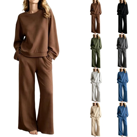 HAJWOH Womens Elegant Lounge Sets Sweatsuit Sets 2 Piece Outfits with Sweater Tops and Wide Leg Sweatpants
