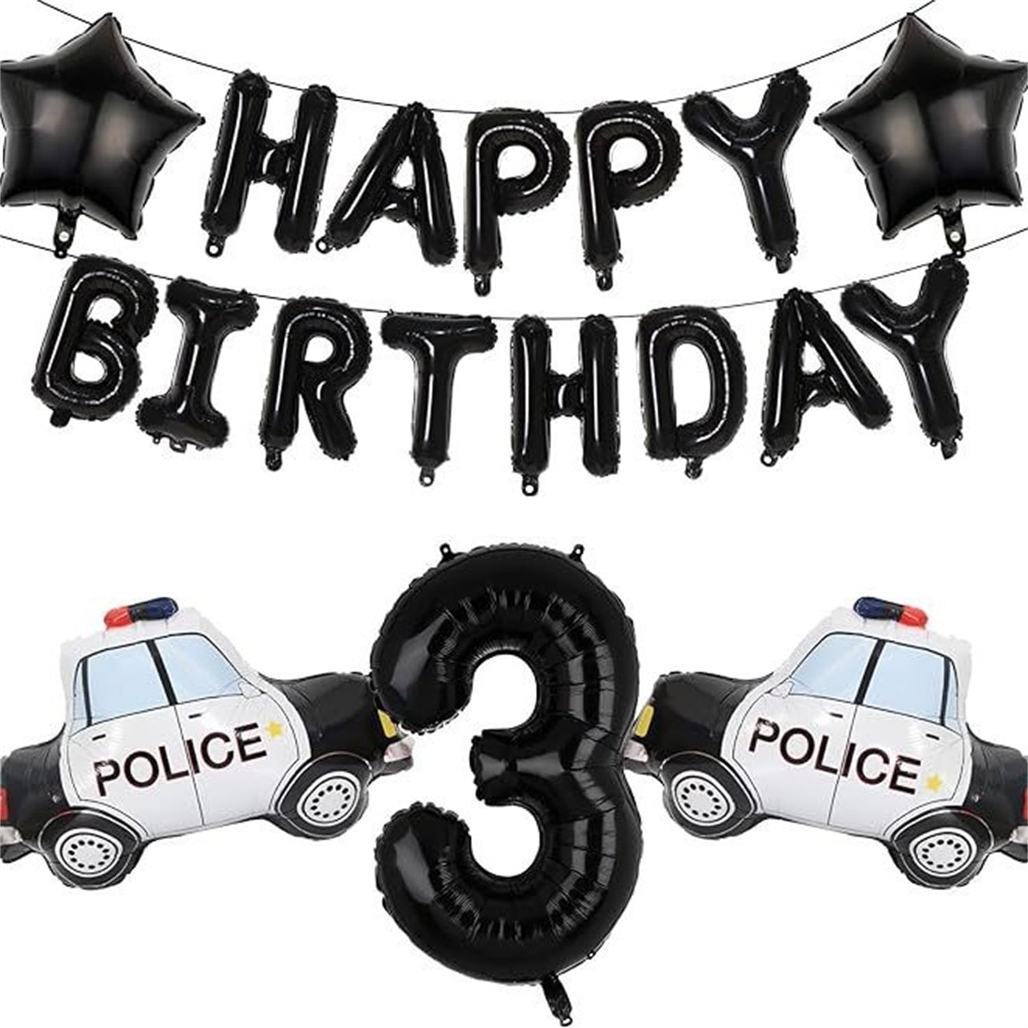 Police Themed Party Decorations Set, Happy birthday balloon , Police Car Foil Balloons, 40inch Number 2 Balloon For Kids Boys Police Themed Party Decoration