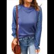 thumbnail image 1 of Camiseta de Larga con Cuello Redondo para Mujer, Otoño-Invierno, con Costuras de Gofre y Encaje, Ajustada Azul S, 1 of 7