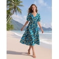 thumbnail image 5 of Vestido midi YESNO de verano con estampado floral con cuello en V y manga abullonada para mujer, 5 of 5