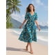 thumbnail image 5 of Vestido midi YESNO de verano con estampado floral, cuello en V, manga abullonada y bolsillos, 5 of 5