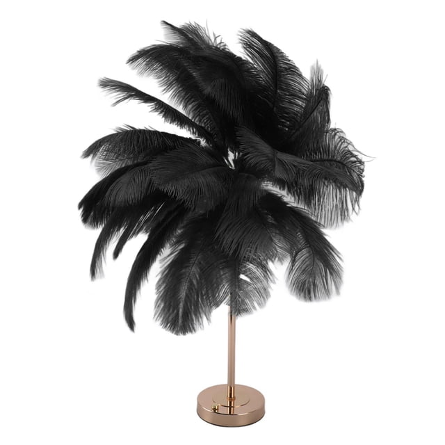 Ostrich Feather Table Lamp, 30PCS Feathers 3 Color Dimming Cordless USB Rechargeable Touch Control Desk Night Light, Modern Decorative Bedside Lamp Bulb Included for Bedroom Living