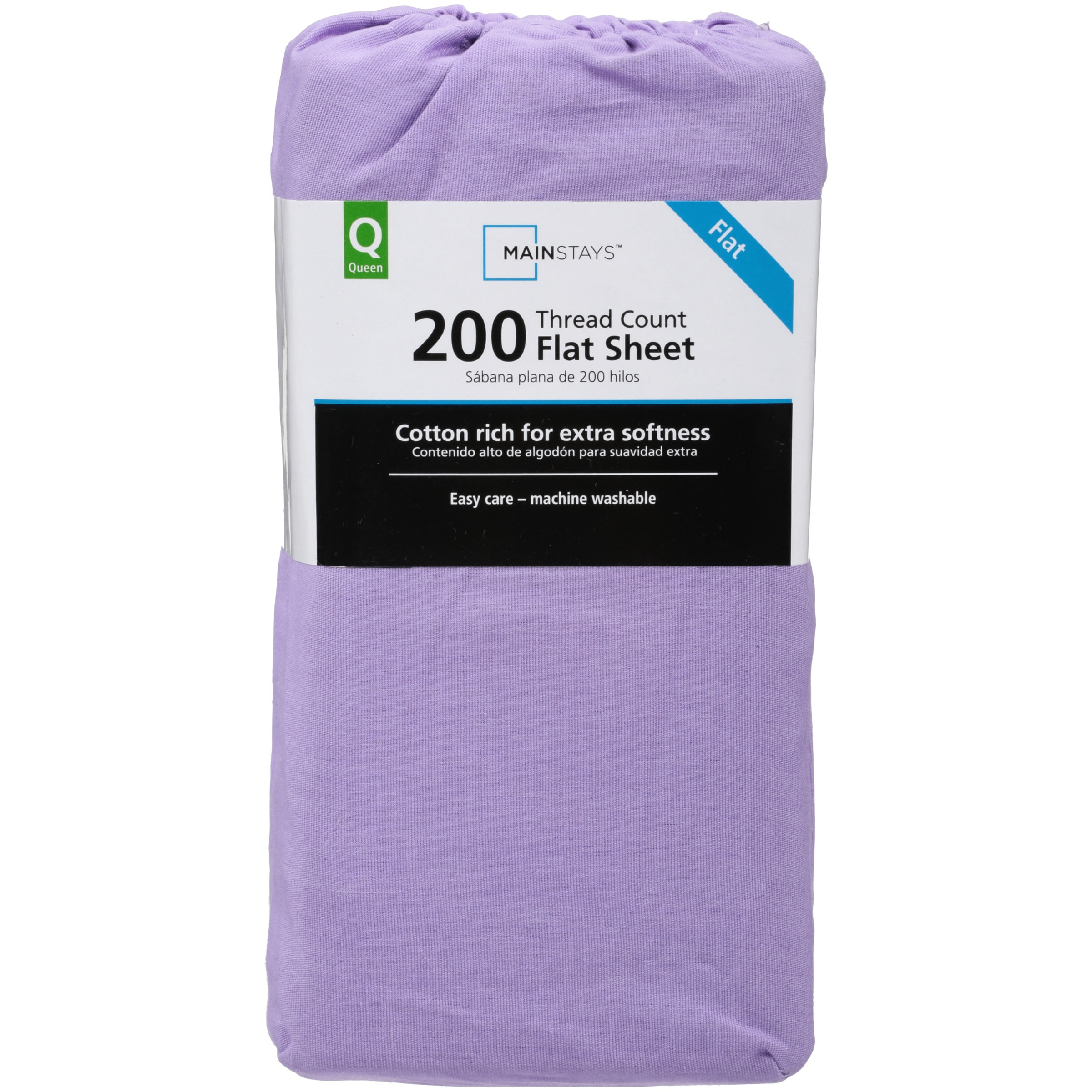 Mainstays 200 Thread Count, 1 Queen Flat Sheet, Purple