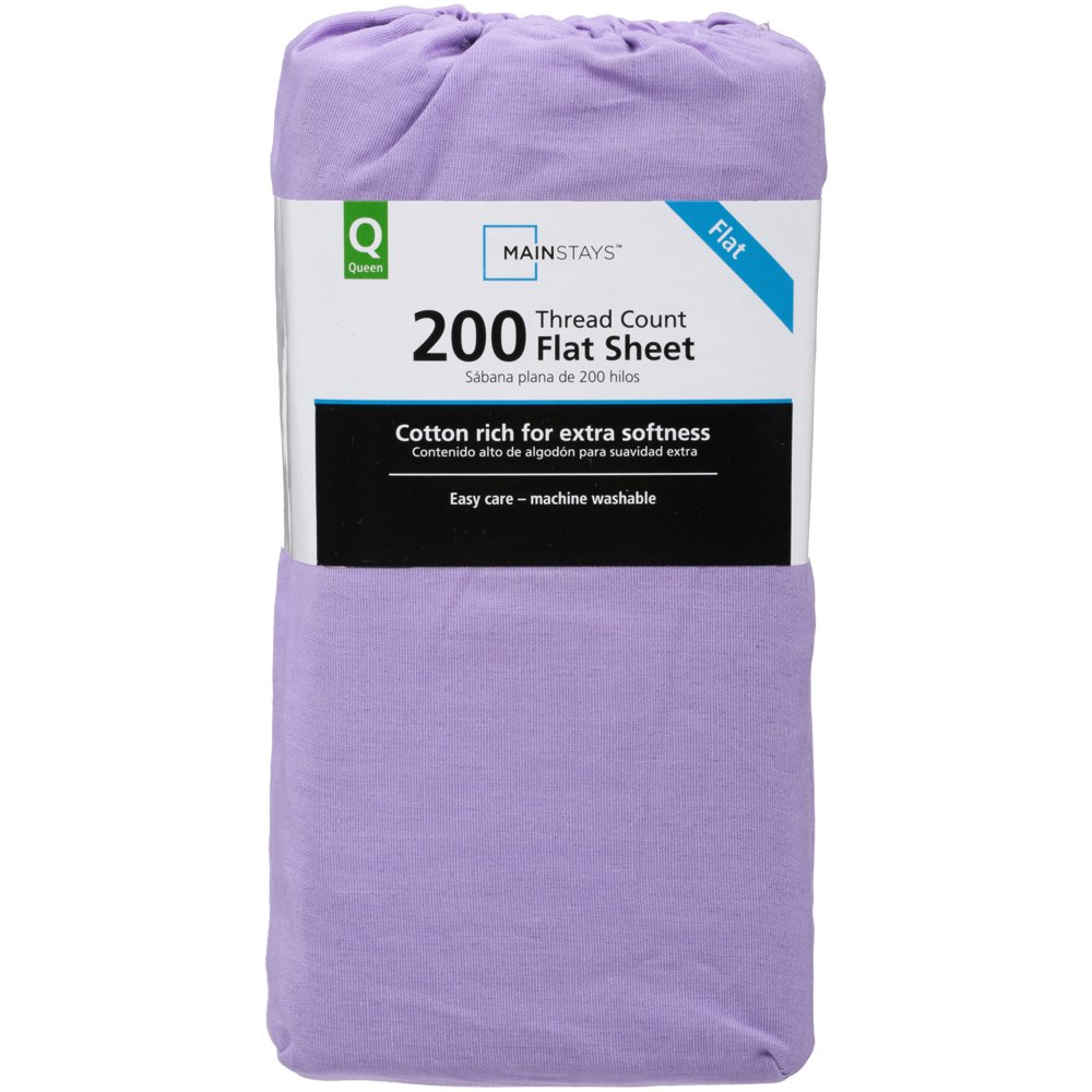 Mainstays 200 Thread Count, 1 Queen Flat Sheet, Purple