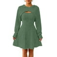 thumbnail image 6 of CharmCyan Women’s Ribbed Knit Long Sleeve Hooded Dress with Cutout Detail and Flared Skirt Casual Pullover Style Comfortable Fit Green M, 6 of 6