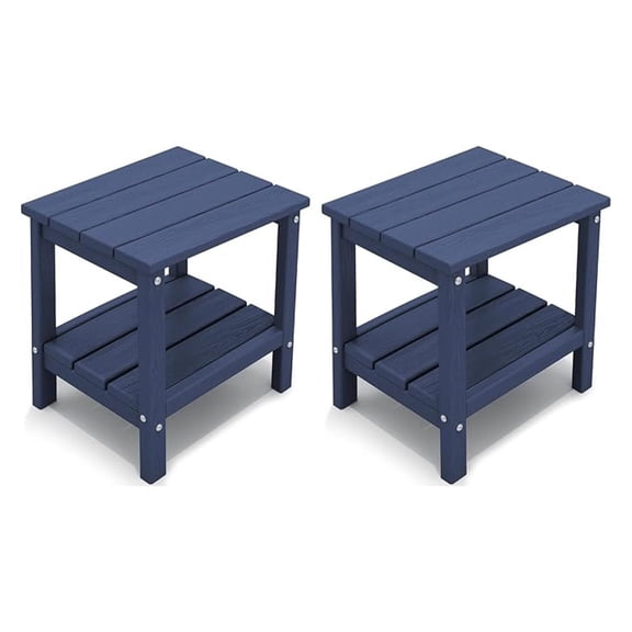 Outdoor Side Table Set of 2, Double Layer Adirondack End Table- Navy