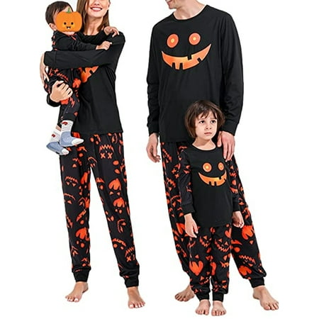 

Licupiee Family Pajamas Matching Sets Halloween Pumpkin Bat Sleepwear for Baby Adults and Kids Holiday PJS Set