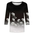 thumbnail image 4 of Pompotops Mode Femme T-shirt Imprimé Mi-Longueur Manches 3/4 Blouse Col Rond Hauts Décontractés Liquidation, 4 of 4