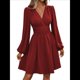thumbnail image 1 of Vestido Elegante para Mujer, Cuello en V, Larga, Cintura Alta, Corte Holgado, para Fiesta de Graduación, Cóctel, Corto Vino Tinto XL, 1 of 7