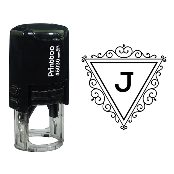 Printtoo J Alphabet Swirl Border Triangle Monogram Initial Self Inking Rubber Stamp Office Stationary