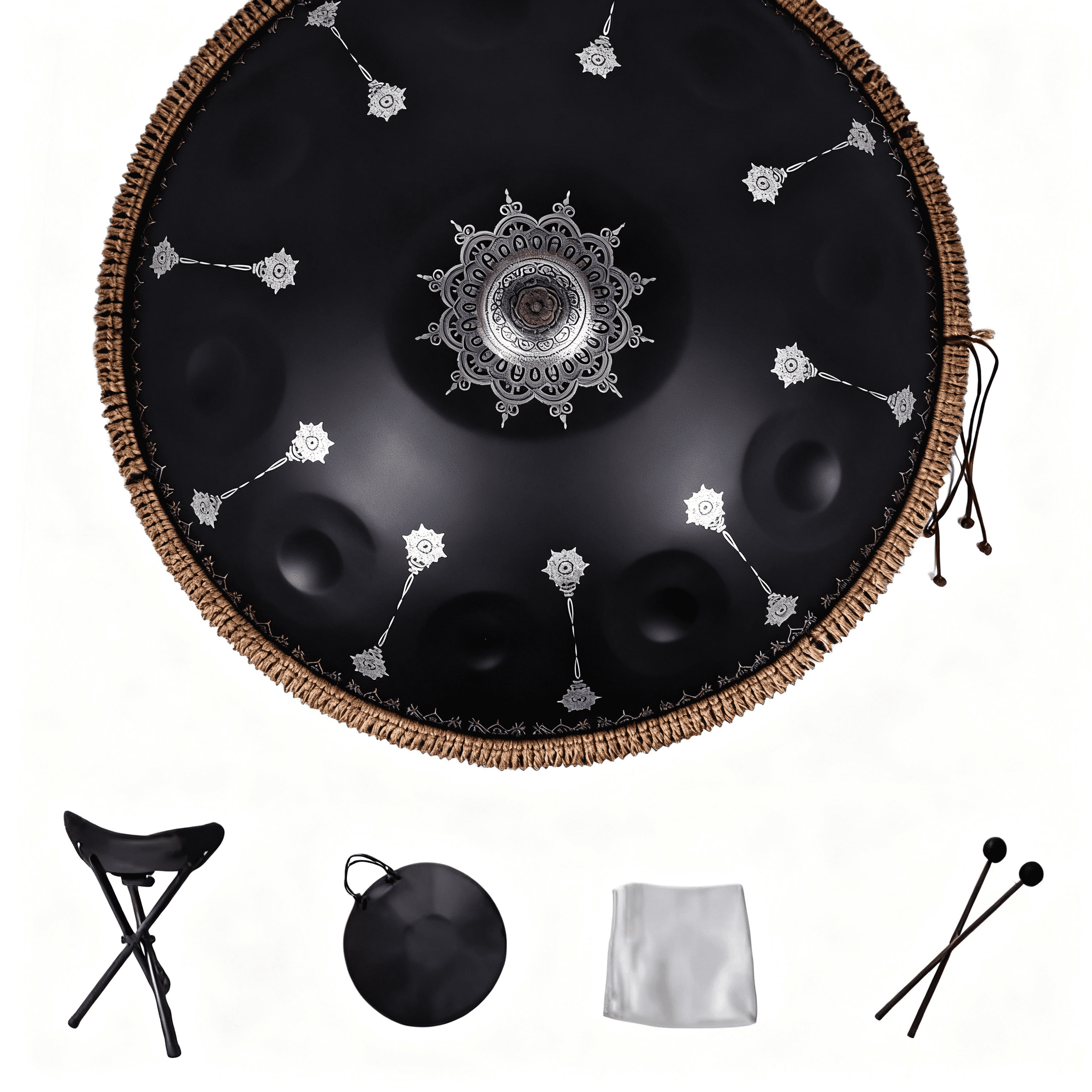 10 Notes Mandala Pattern Black Handpan Drum Decorative Steel Percussion Instrument