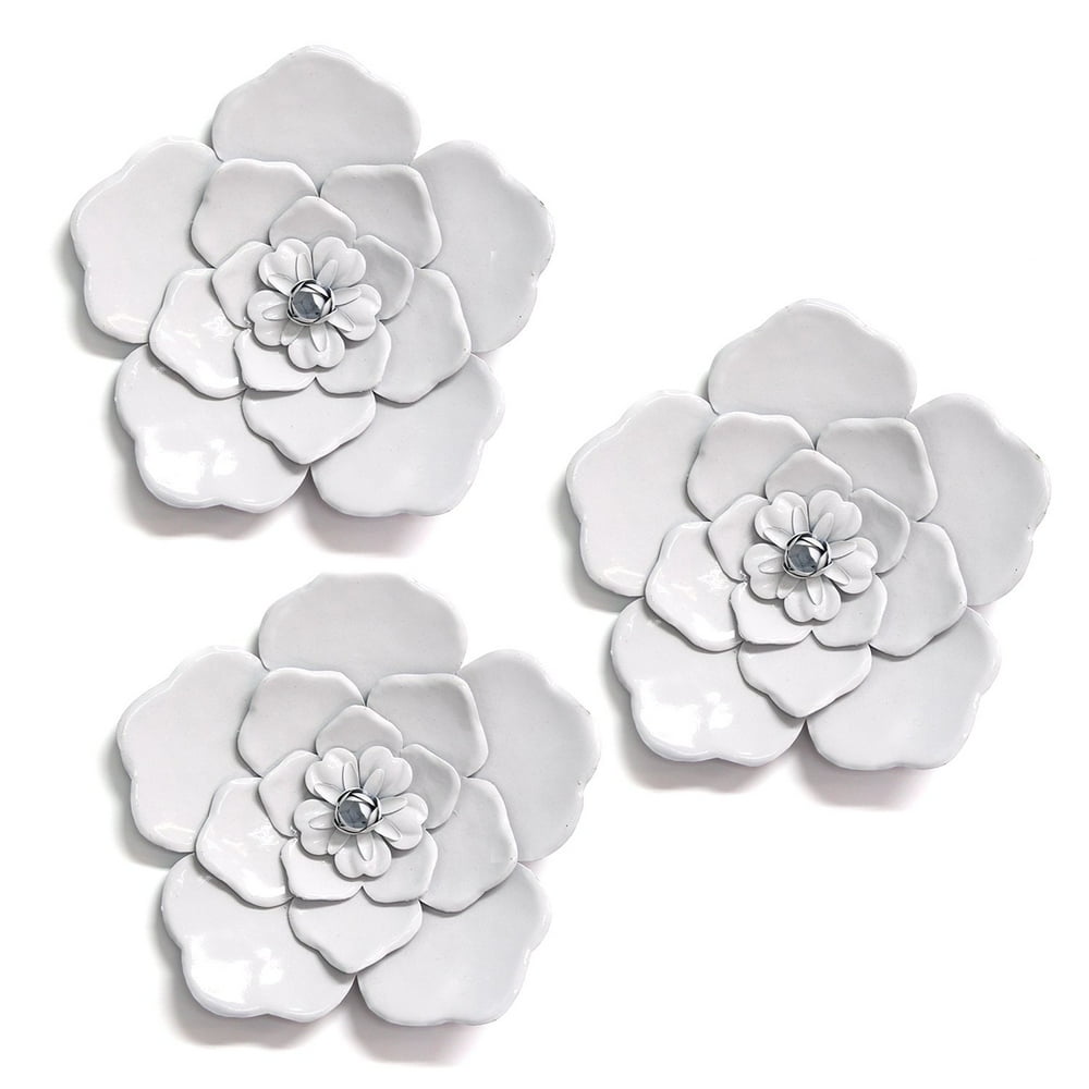 Stratton Home Decor White Metal Wall Flowers (Set of 3)