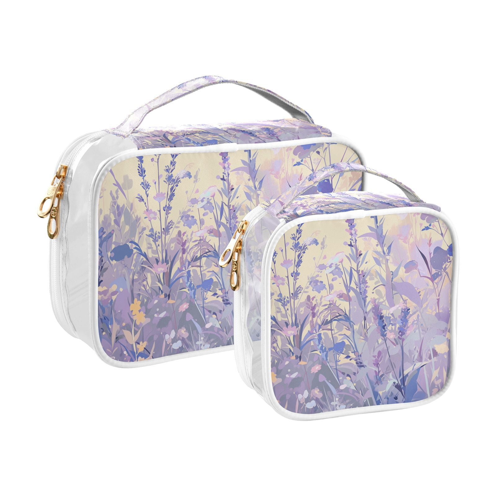 Clear Makeup Bags with Handle Large Opening 2 Pack Set Toiletry Bag Quart Size Bag, for Women Man Traveling Travel Essentials, Toiletries and Other. Lavender Grass
