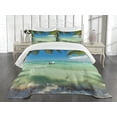 thumbnail image 3 of Ambesonne Tropical Quilted Bedspread Set 3 Pcs, Surreal Sea Palm Tree, Queen Size, Fern Green Turquoise, 3 of 5