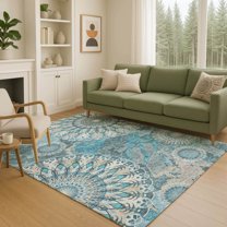 Addison Rugs Chantille Indoor/Outdoor Transitional Paisley Teal Machine Washable Rectangle Rug, 5' x 7'6"