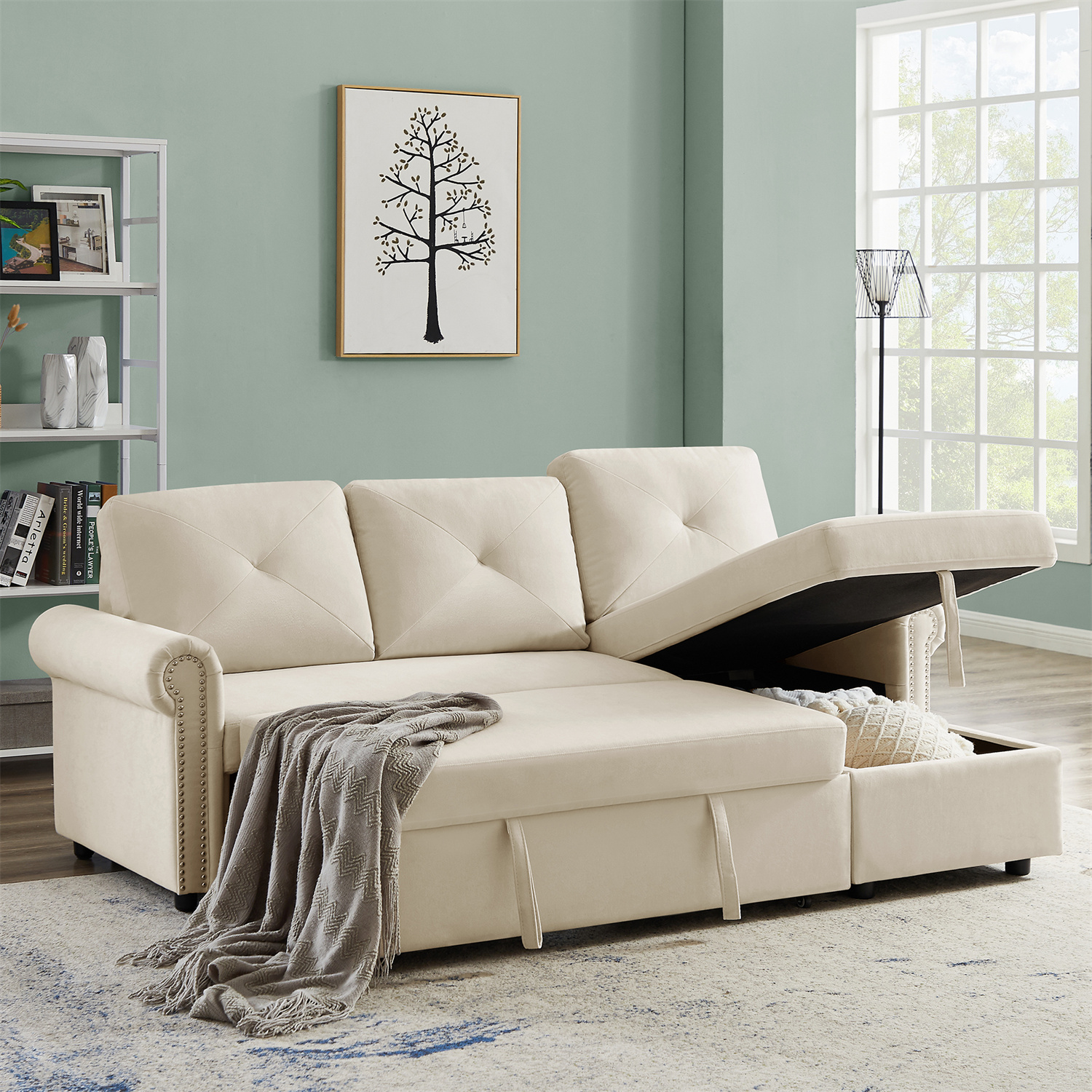 83" Sleeper Sofa Bed with Pull Out Bed, Convertible Sectional Couch ...