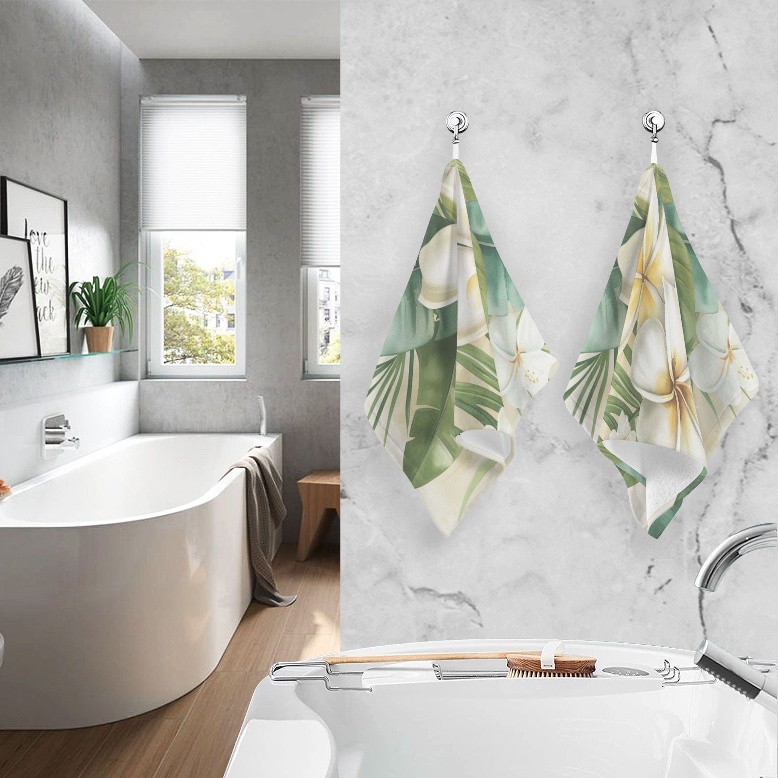 White Flower Hand Towels Cotton Bath Towels Large Face Towels Absorbent for Bathroom 2 Packs