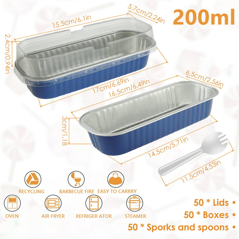 LotFancy 50 Aluminum Foil Mini Loaf Pans with Lids and Spoons, 6.5in  Disposable Mini Cake Pans, Pink