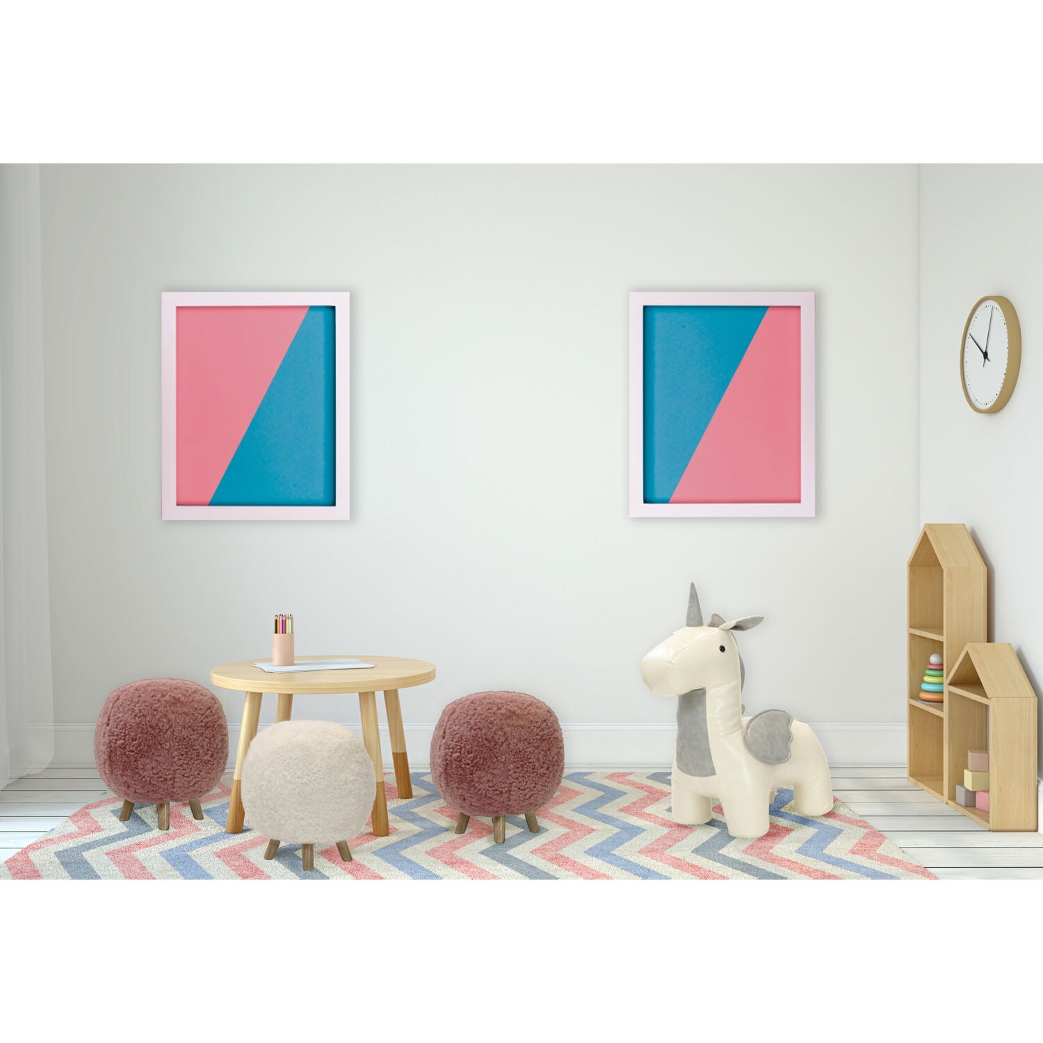 Critter Sitters 19 in. Seat Height Plush Pink Pouf Ottoman with 4 Spindle Legs