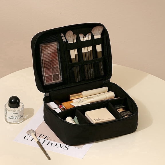 Travel Makeup Bag with Handle & Divider, Portable Cosmetic Case for Women, Large Capacity