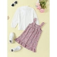 thumbnail image 4 of CIYCuIT Little Girl 2Pcs Fall Outfits Flower Embroidery Bowtie Long Sleeve Button Tops + Plaid Straps Dress 3T 4T 5T 6T 7T Toddler Kids Casual Cute Clothes, 4 of 9