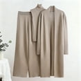 thumbnail image 3 of Women's 3 Piece Lounge Set Long Sleeve Cardigan Knit High Neck Vest with Pants Fall Outfits Khaki Free Size, 3 of 3