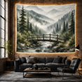 thumbnail image 6 of Misty Forest River Bridge Landscape in a Wooded Valley, Serene Watercolor for Nature Lovers, Tranquil Wilderness Art, Birthday Gift Tapestry Wall Hanging for Bedroom and Reading Nook, 6 of 7