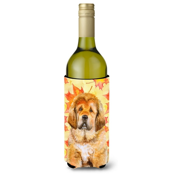 Carolines Treasures BB9982LITERK Tibetan Mastiff Fall Wine Bottle Beverge Insulator Hugger  Wine Bottle multicolor