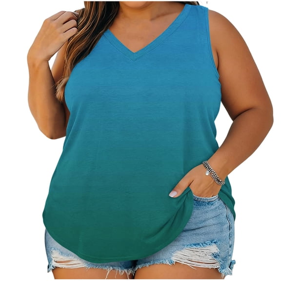 ctdiral Womens Plus Size Tank Tops V Neck Gradient Tank Top Summer Sleeveless Tanks Casual Comfy Going Out Tee Light Blue XXXXL